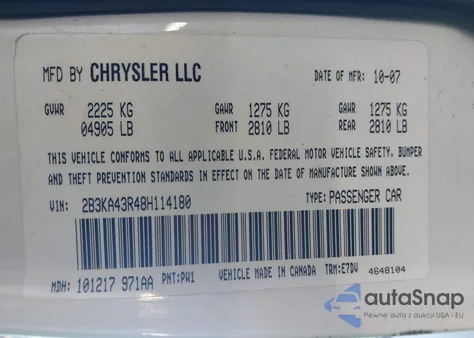 2008 Dodge Charger из США, поврежденный, VIN 2B3KA43R48H114180